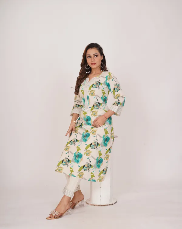 Green_Premium_Khadi_Cotton_Printed_Kurti_&_Pant_For_Women