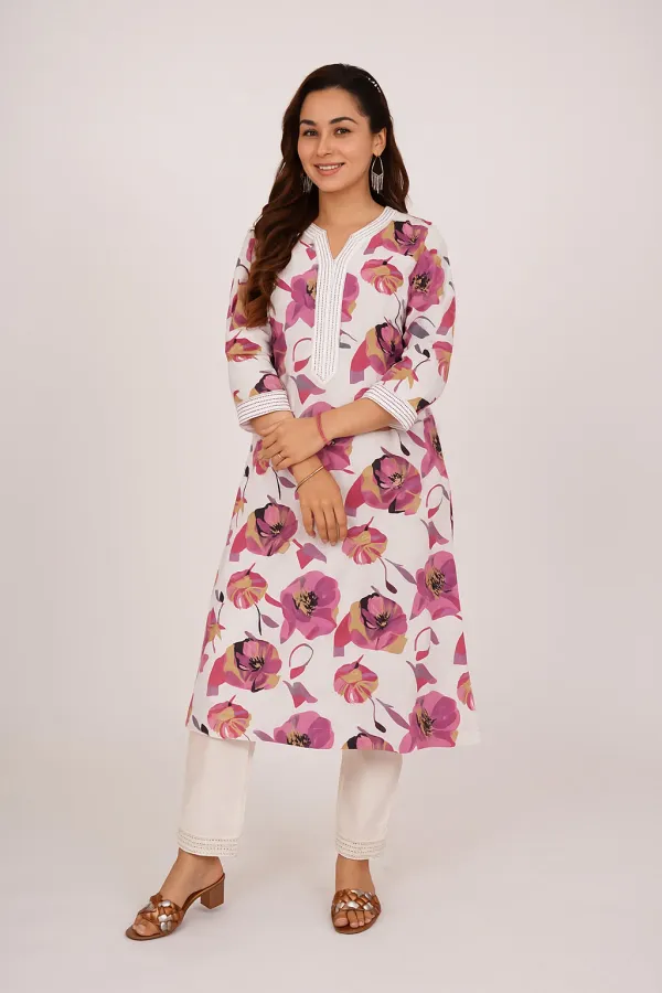 Purple_Premium_Khadi_Cotton_Printed_Kurti_&_Pant_For_Women