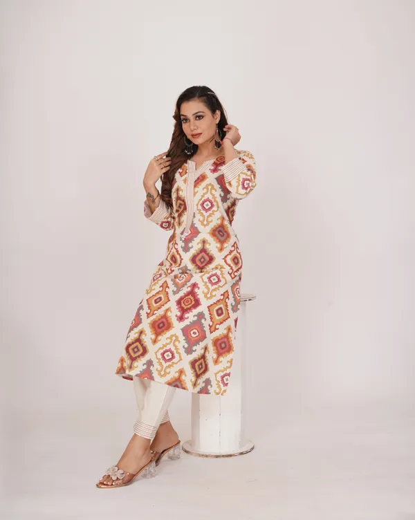 Maroon_Premium_Khadi_Cotton_Printed_Kurti_&_Pant_For_Women