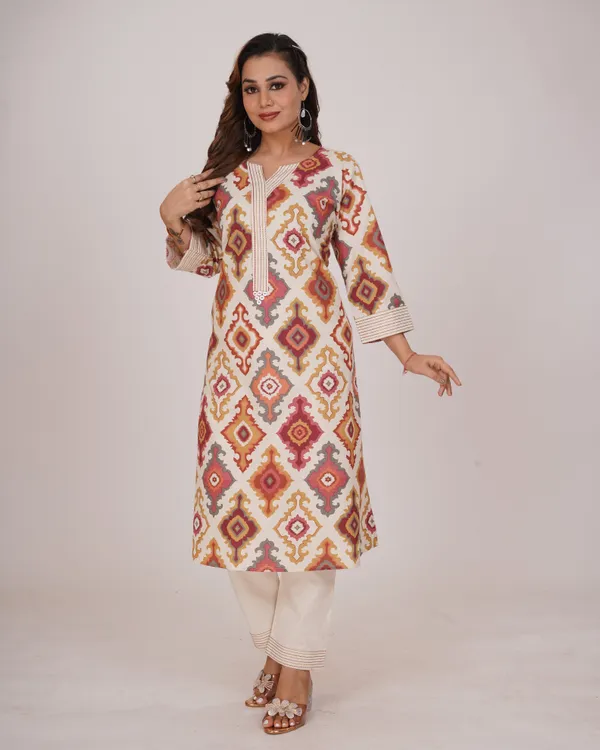 Maroon_Premium_Khadi_Cotton_Printed_Kurti_&_Pant_For_Women