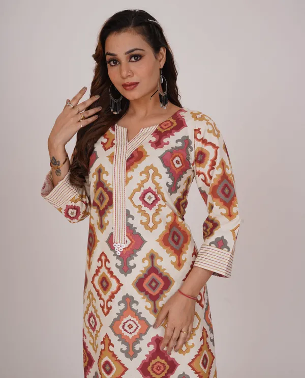 Maroon_Premium_Khadi_Cotton_Printed_Kurti_&_Pant_For_Women