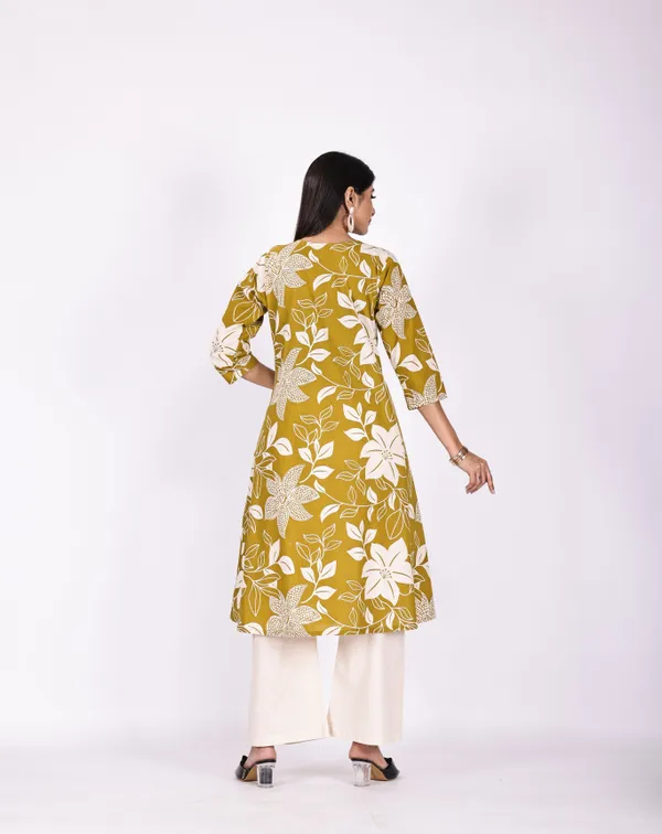 Yellow_Premium_Khadi_Cotton_Printed_Kurti_&_Pant_For_Women