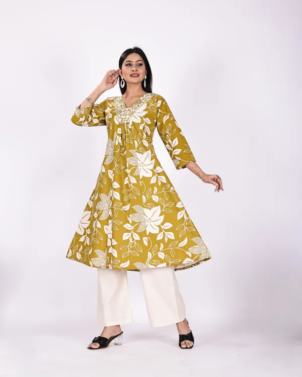 Yellow_Premium_Khadi_Cotton_Printed_Kurti_&_Pant_For_Women