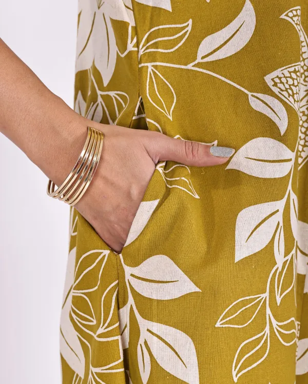 Yellow_Premium_Khadi_Cotton_Printed_Kurti_&_Pant_For_Women