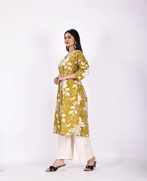 Yellow_Premium_Khadi_Cotton_Printed_Kurti_&_Pant_For_Women