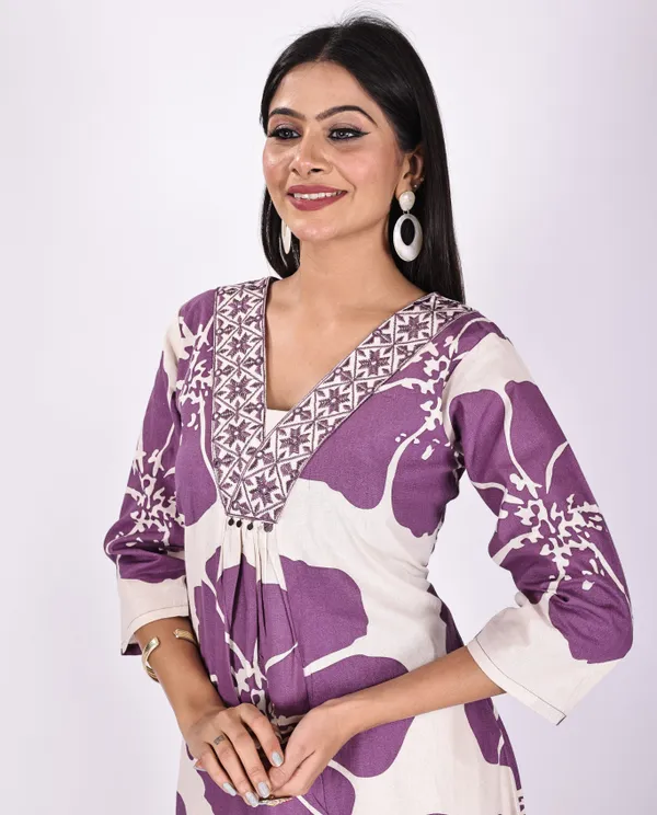 Purple_Premium_Khadi_Cotton_Printed_Kurti_&_Pant_For_Women