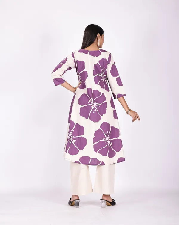 Purple_Premium_Khadi_Cotton_Printed_Kurti_&_Pant_For_Women
