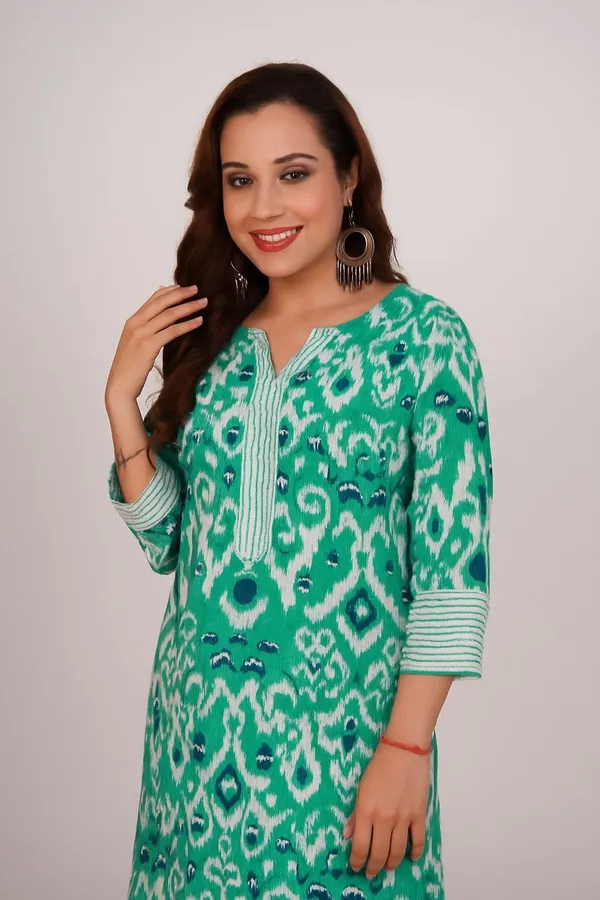 Green_Premium_Khadi_Cotton_Printed_Kurti_&_Pant_For_Women
