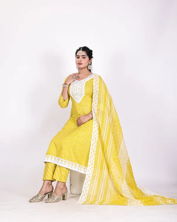 Yellow_Premium_Rayon_Slub_Embroidered_&_Printed_Kurta,_Trouser_&_Dupatta_Set_For_Women