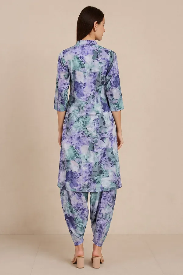 Blue_Premium_Viscose_Rayon_Printed_Kurti_&_Dhoti_Pant_For_Women