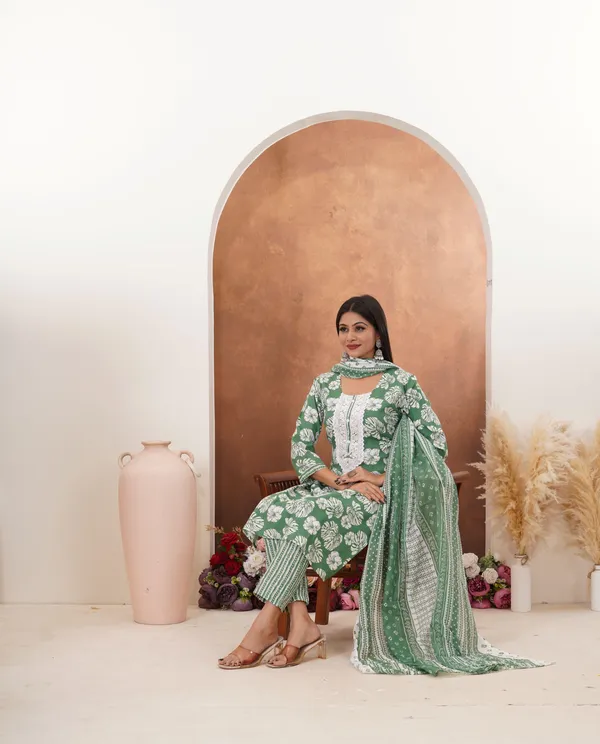 Green_Premium_Rayon_Slub_Printed_Kurta,_Trouser_&_Dupatta_Set_For_Women