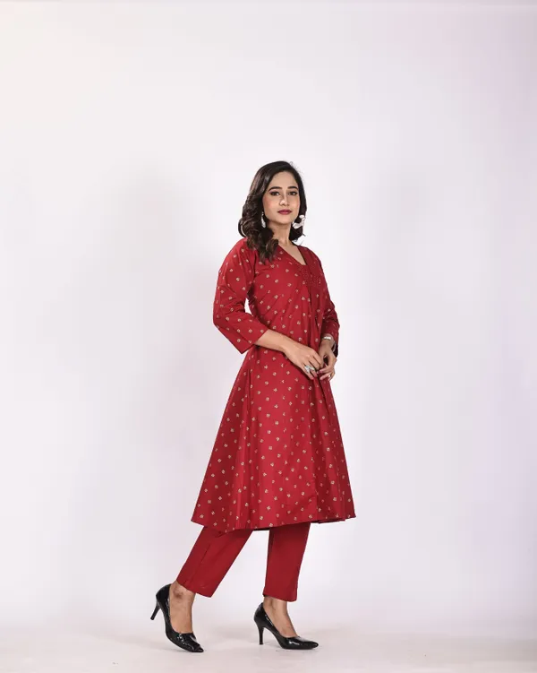 Maroon_Premium_Pure_Cotton_Embroidered_Kurti_&_Pant_For_Women