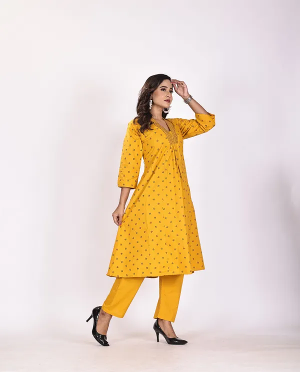 Yellow_Premium_Pure_Cotton_Embroidered_Kurti_&_Pant_For_Women