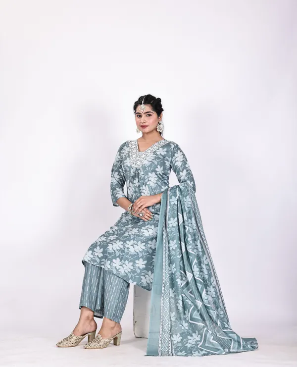 Grey_Premium_Viscose_Rayon_Floral_Print_Kurta,_Trouser_&_Dupatta_Set_For_Women