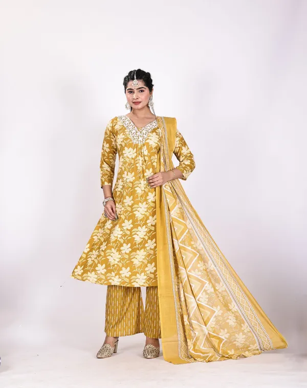 Yellow_Premium_Viscose_Rayon_Floral_Print_Kurta,_Trouser_&_Dupatta_Set_For_Women