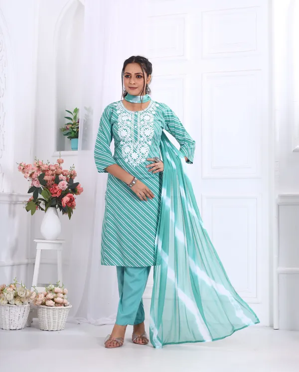 Green_Premium_Viscose_Rayon_Embroidered_Kurta,_Trouser_&_Dupatta_Set_For_Women
