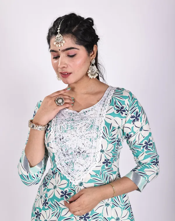 Green_Premium_Viscose_Rayon_Floral_Print_Anarkali_Kurta,_Bottom_&_Dupatta_Set_For_Women