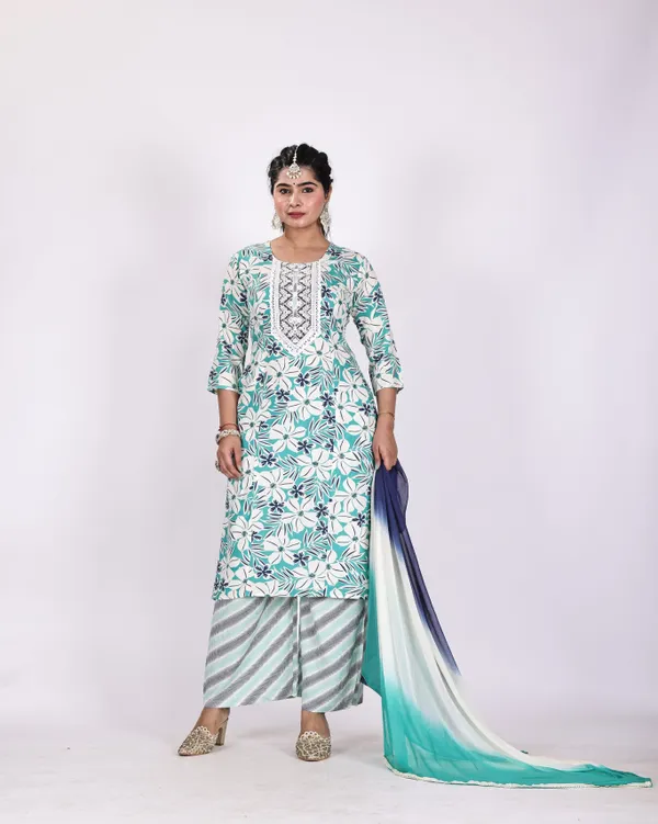 Light_Green_Premium_Viscose_Rayon_Floral_Print_Kurta,_Palazzo_&_Dupatta_Set_For_Women