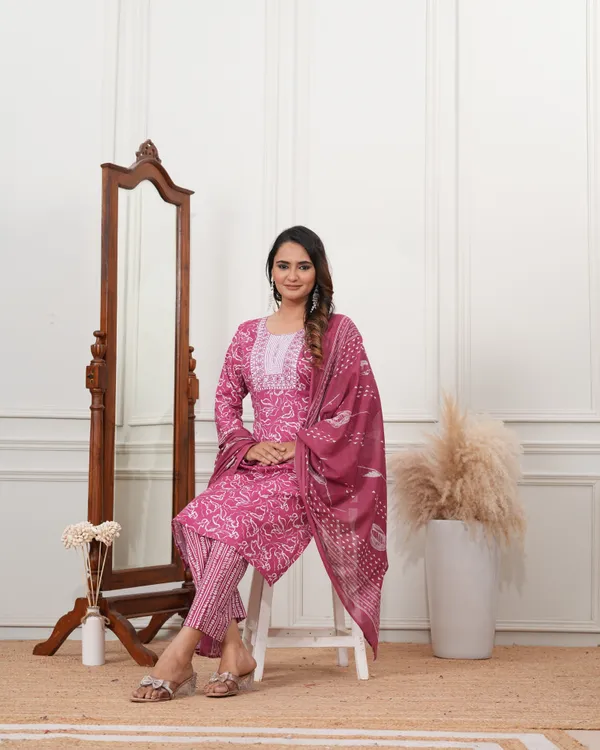 Pink_Premium_Cotton_Blend_Slub_Embroidered_Kurta,_Trouser_&_Dupatta_Set_For_Women