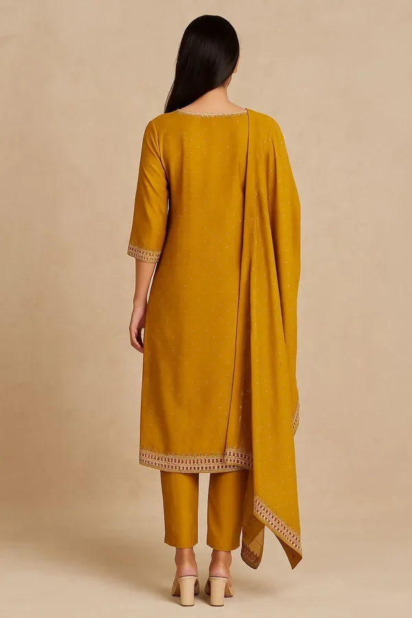 Yellow_Premium_Roman_Silk_Solid_Kurta,_Trouser_&_Dupatta_Set_For_Women