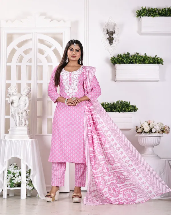 Pink_Premium_Cotton_Slub_Printed_Kurta,_Trouser_&_Dupatta_Set_For_Women