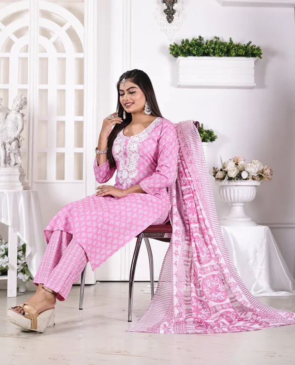 Pink_Premium_Cotton_Slub_Printed_Kurta,_Trouser_&_Dupatta_Set_For_Women