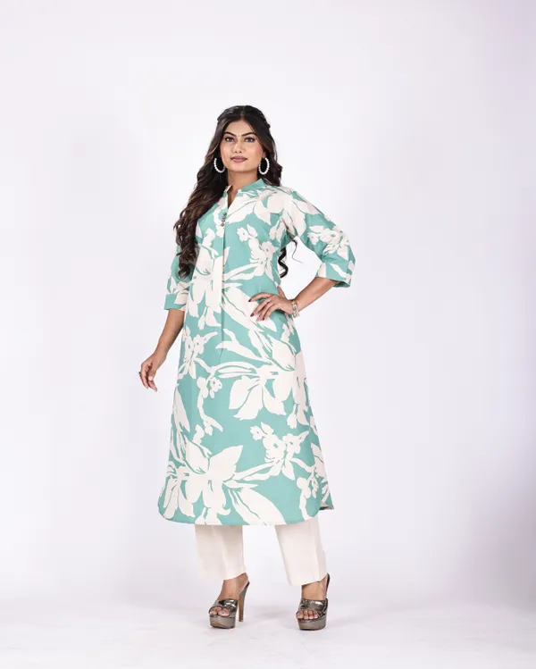 Green_Premium_Khadi_Cotton_Printed_Kurti_&_Pant_For_Women