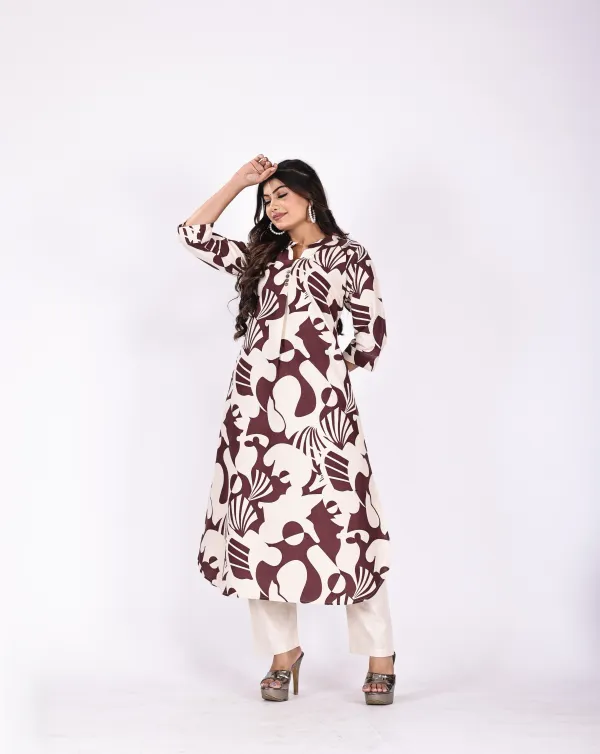 Maroon_Premium_Khadi_Cotton_Printed_Kurti_&_Pant_For_Women