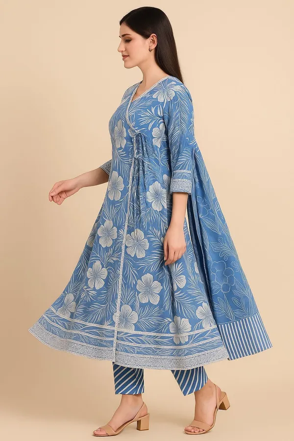 Blue_Premium_Rayon_Slub_Printed_Kurta,_Trouser_&_Dupatta_Set_For_Women