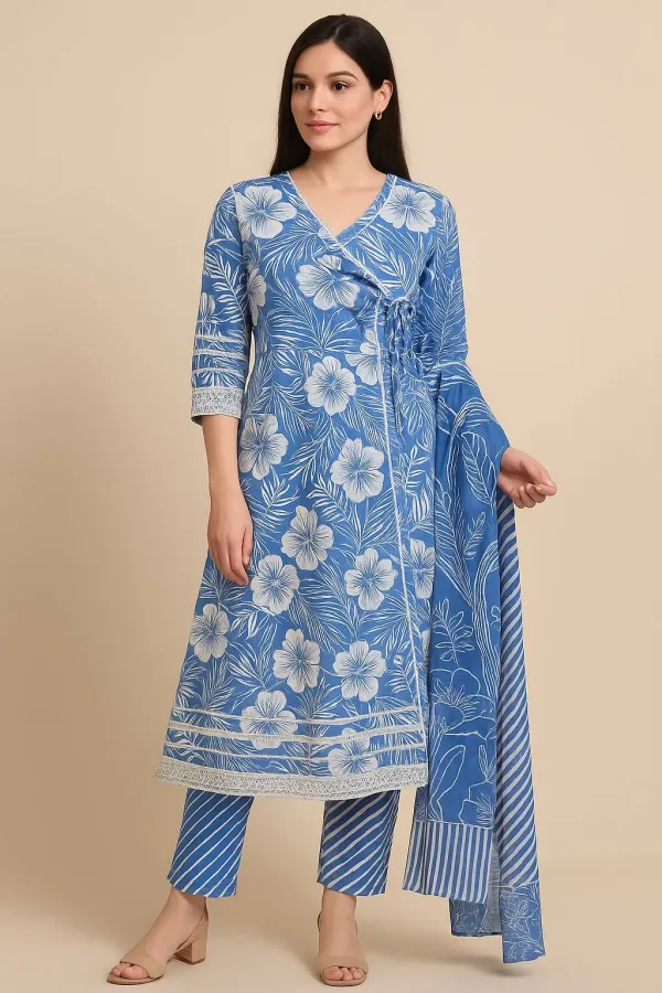 Blue_Premium_Rayon_Slub_Printed_Kurta,_Trouser_&_Dupatta_Set_For_Women