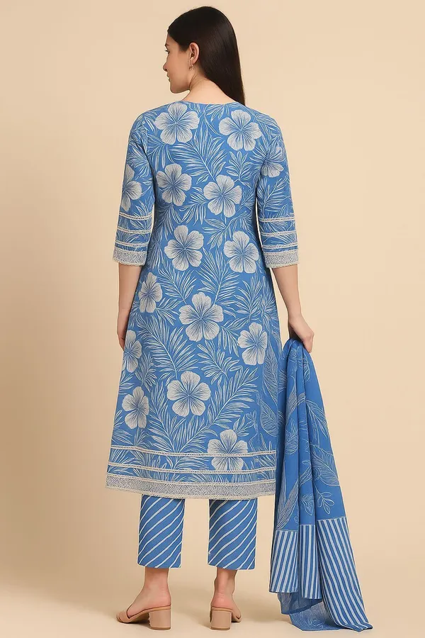 Blue_Premium_Rayon_Slub_Printed_Kurta,_Trouser_&_Dupatta_Set_For_Women