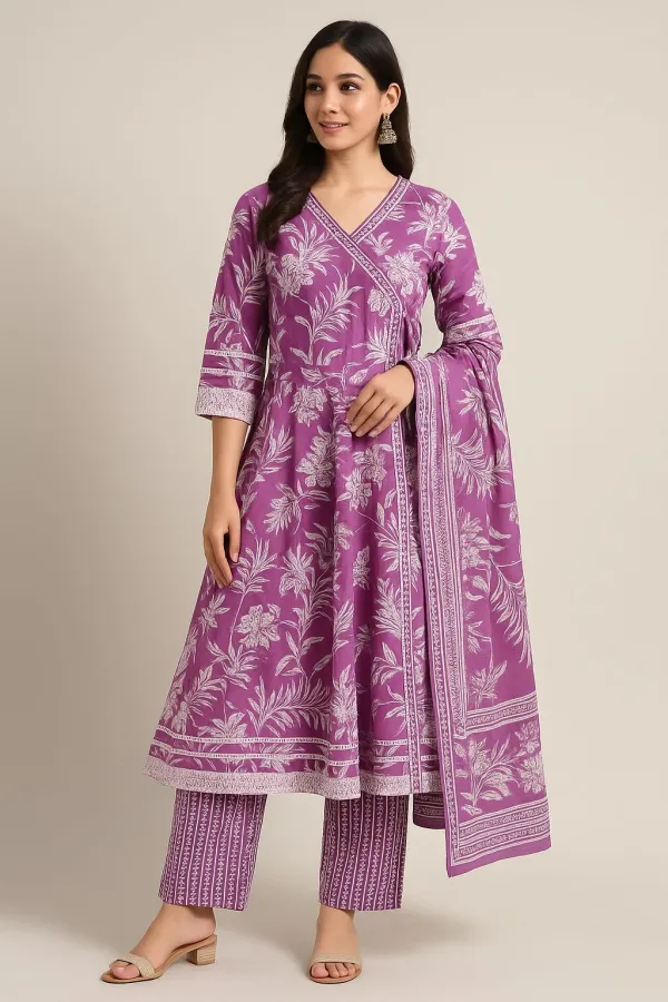Purple_Premium_Rayon_Slub_Printed_Kurta,_Trouser_&_Dupatta_Set_For_Women