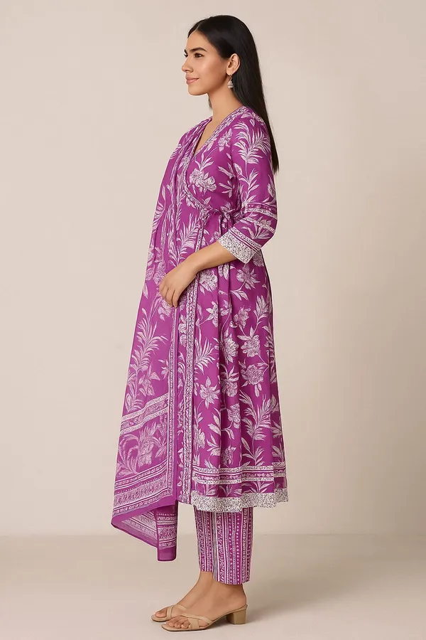 Purple_Premium_Rayon_Slub_Printed_Kurta,_Trouser_&_Dupatta_Set_For_Women