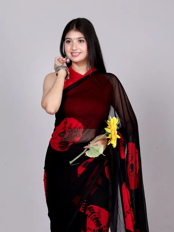 Black_Designer_Pure_Chiffon_&_New_Trendy_Bollywood_Saree_For_Women_(With_Blouse)