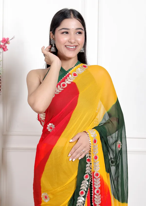 Yellow_Designer_Pure_Chiffon_&_New_Trendy_Bollywood_Saree_For_Women_(With_Blouse)