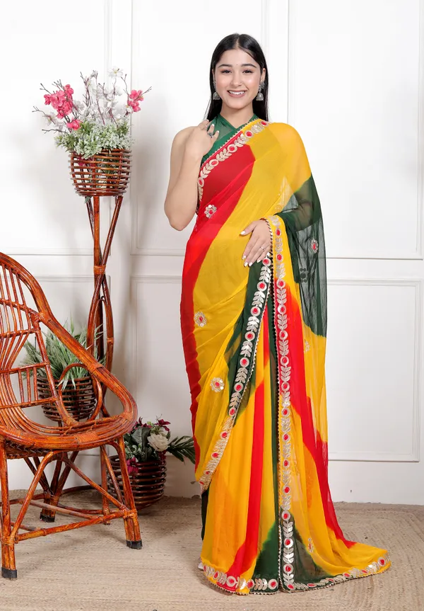 Yellow_Designer_Pure_Chiffon_&_New_Trendy_Bollywood_Saree_For_Women_(With_Blouse)