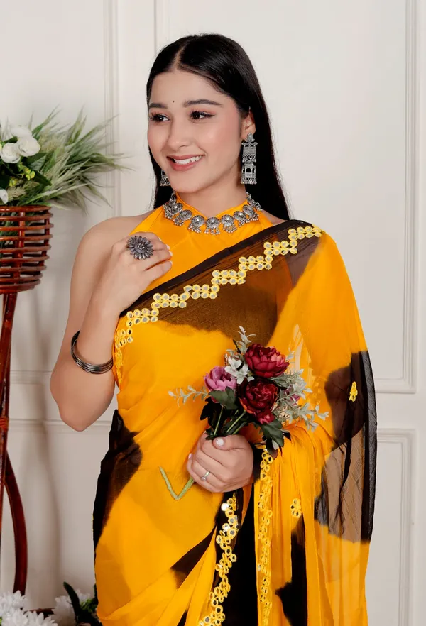 Yellow_Designer_Pure_Chiffon_&_New_Trendy_Bollywood_Saree_For_Women_(With_Blouse)