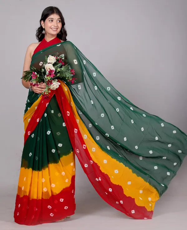 Green_Designer_Pure_Chiffon_&_New_Trendy_Bollywood_Saree_For_Women_(With_Blouse)