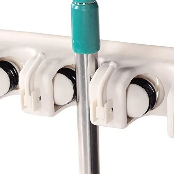 Grey_Mop_And_Broom_Holder_|_Wall_Hanging,Plastic_5_Slots_With_6_Inbuilt_Hanging_Hooks