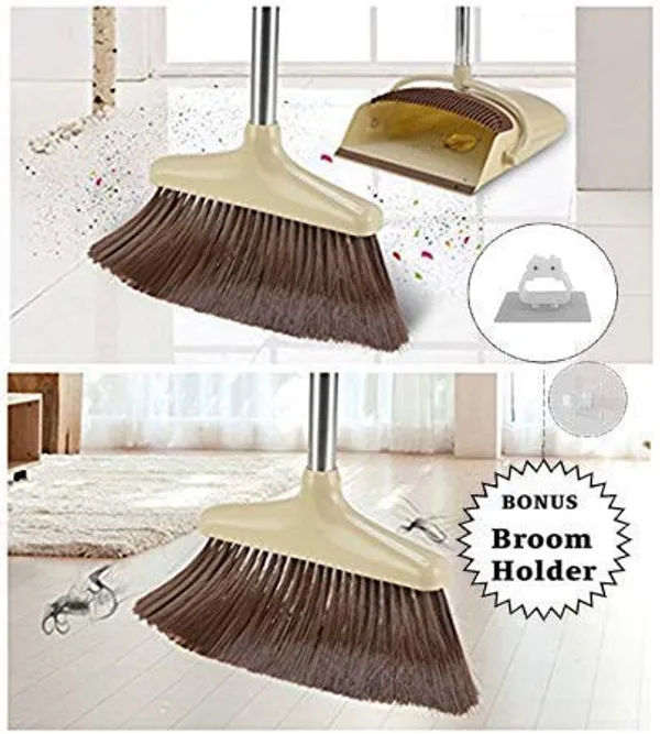 Beige_Long_Handled_Dust_Pan_-_Stand_Up_Design_-_Accommodates_Any_Broom/Hand_Brush-Broom_And_Dustpan_Treelen_With_Dust_Pan_With_Long_Handle_Combo-Free_Broom_Holder_For_Home/Lobby/Shop/Office