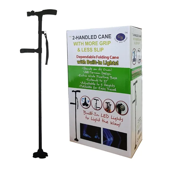 Black_Two_Handled_Cane_With_More_Grip_&_Less_Slip_Dependable_Folding_Cane_With_Built_In_Lights