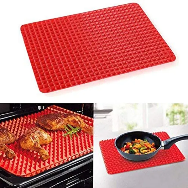Red_1Pcs_Pyramid_Pan_Non-Stick_Silicone_Baking_Mat_Mould_Cooking_Mat_Oven_Baking_Tray_Silicone_Grill_Mat_Pyramid_Multi-Function_Baking_Pan_Microwave_Oven_Pad_39X28.5Cm