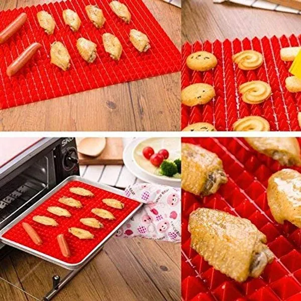 Red_1Pcs_Pyramid_Pan_Non-Stick_Silicone_Baking_Mat_Mould_Cooking_Mat_Oven_Baking_Tray_Silicone_Grill_Mat_Pyramid_Multi-Function_Baking_Pan_Microwave_Oven_Pad_39X28.5Cm