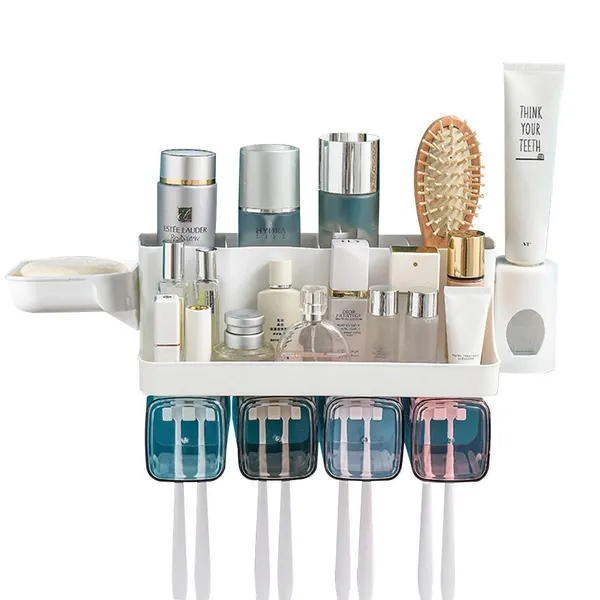 White_Wall_Mountable_Durable_And_Stable_Plastic_Toothbrush_Holder_With_4_Slots_For_Keeping_Toothpaste,_Comb,_Cream,_Lotion_&_Soap_(4_Slot)