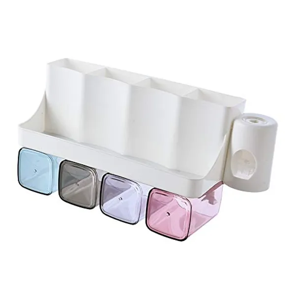 White_Wall_Mountable_Durable_And_Stable_Plastic_Toothbrush_Holder_With_4_Slots_For_Keeping_Toothpaste,_Comb,_Cream,_Lotion_&_Soap_(4_Slot)