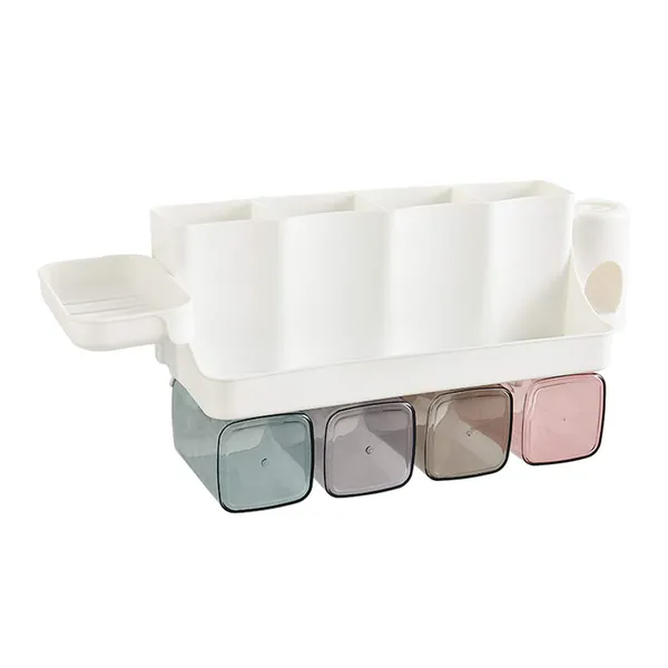 White_Wall_Mountable_Durable_And_Stable_Plastic_Toothbrush_Holder_With_4_Slots_For_Keeping_Toothpaste,_Comb,_Cream,_Lotion_&_Soap_(4_Slot)