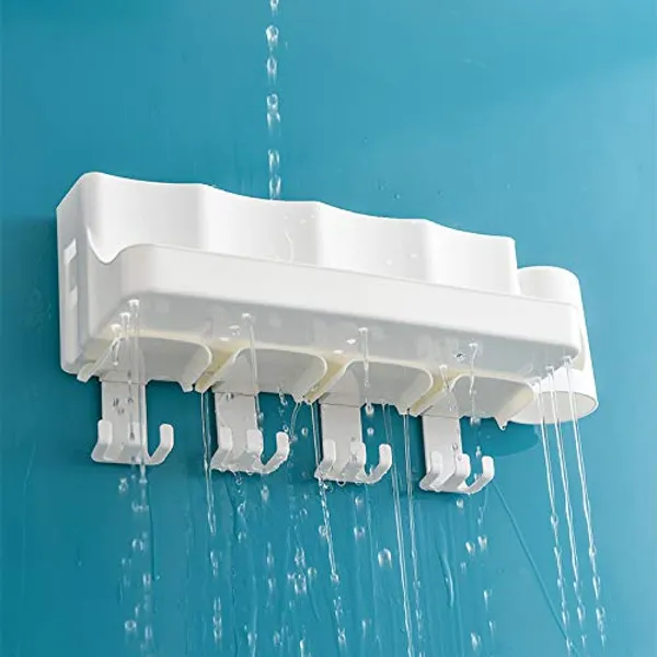 White_Wall_Mountable_Durable_And_Stable_Plastic_Toothbrush_Holder_With_4_Slots_For_Keeping_Toothpaste,_Comb,_Cream,_Lotion_&_Soap_(4_Slot)