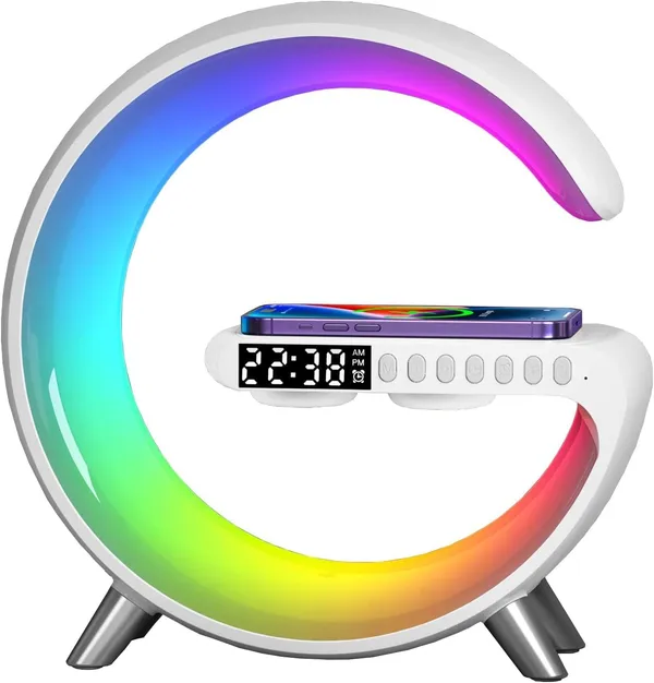 White_Rgb_Lamp_Alarm_Clock_With_Led_Ambient_Desk_Lamp_Night_Light_Wireless_Charger_(Adv)