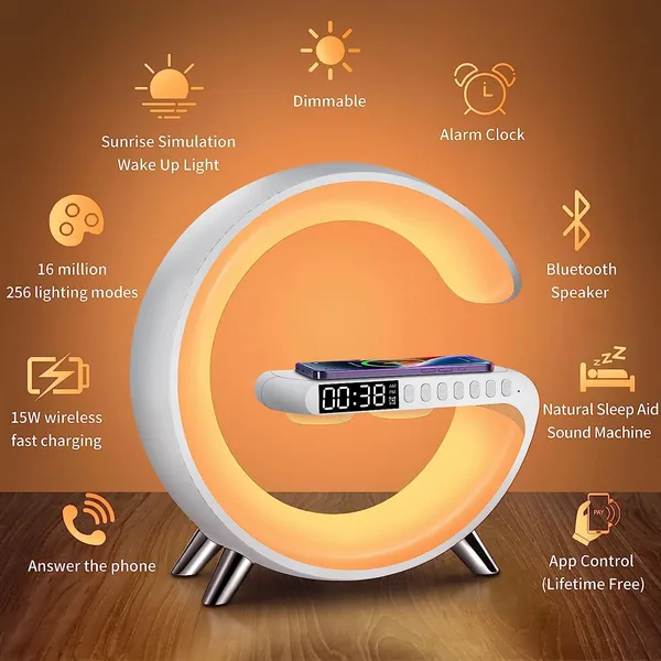White_Rgb_Lamp_Alarm_Clock_With_Led_Ambient_Desk_Lamp_Night_Light_Wireless_Charger_(Adv)