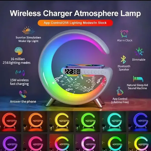 White_Rgb_Lamp_Alarm_Clock_With_Led_Ambient_Desk_Lamp_Night_Light_Wireless_Charger_(Adv)